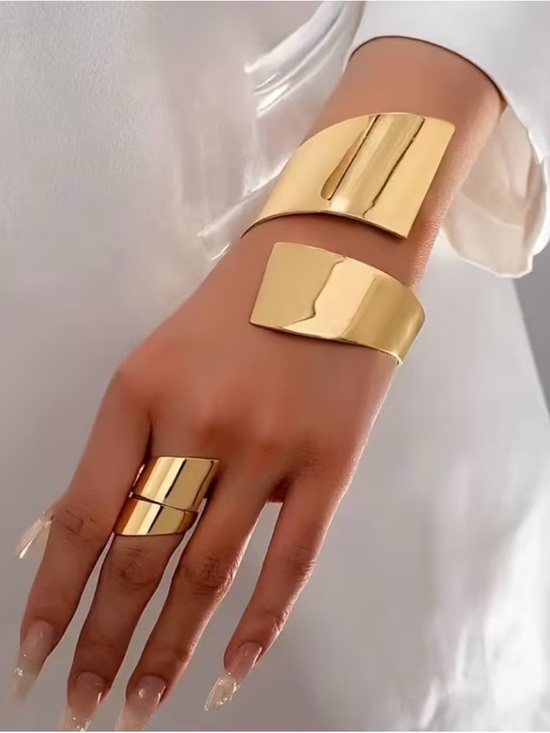 Big Jewelry Jewelry - Gold Sculptural Ring and Cuff Set — Modern Women's Jewelry